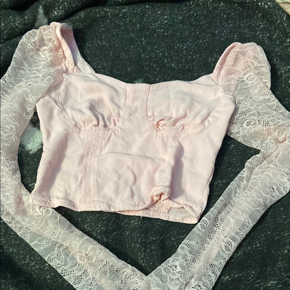 Wild Fable Pink Lace Sleeve Crop Top